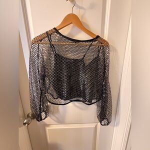 RW&CO. Black Mesh Blouse with sequins